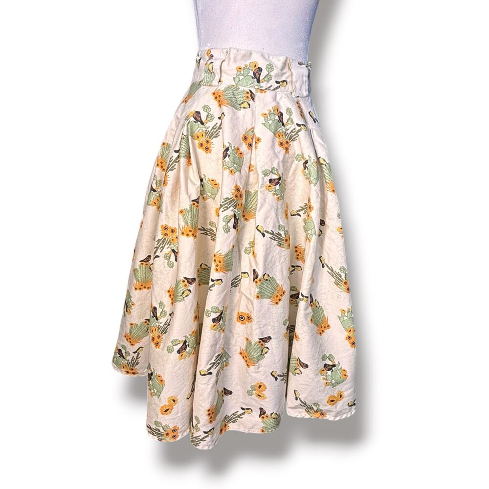 Voodoo Vixen Cactus Bird Print Flowing Midi Skirt Retro Rockabilly Pinup - Picture 9 of 9